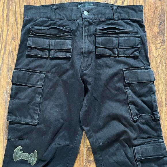 RARE Reaven Jet Black Multi Pocket Cargo Pants Streetwear Mens Size Medium (111) - Picture 2 of 8